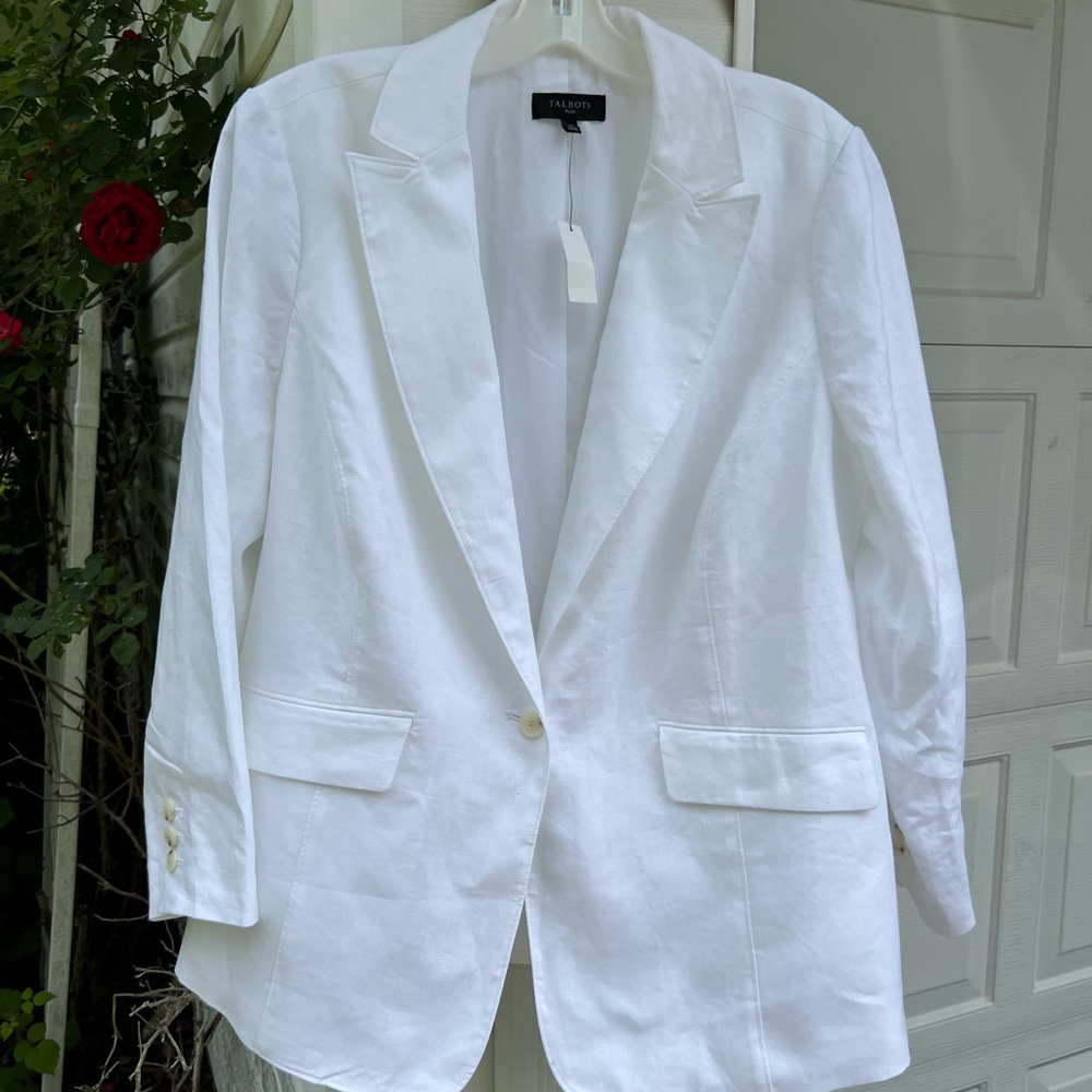 NWT Talbots Pretty White Lined Linen Long Sleeve Blazer